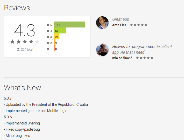 Codeanywhere Android app, uploaded by President of Croatia